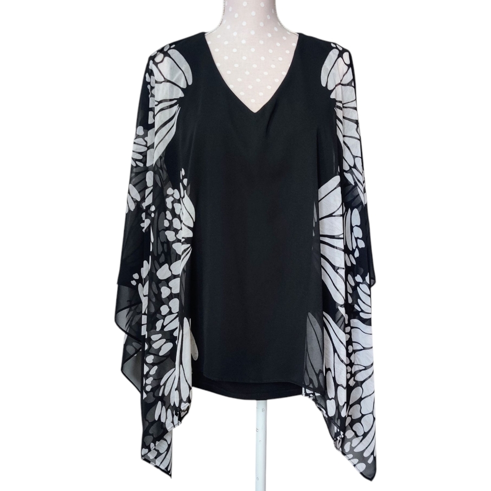 Joseph Ribkoff Black and White Flowy Butterfly Blouse